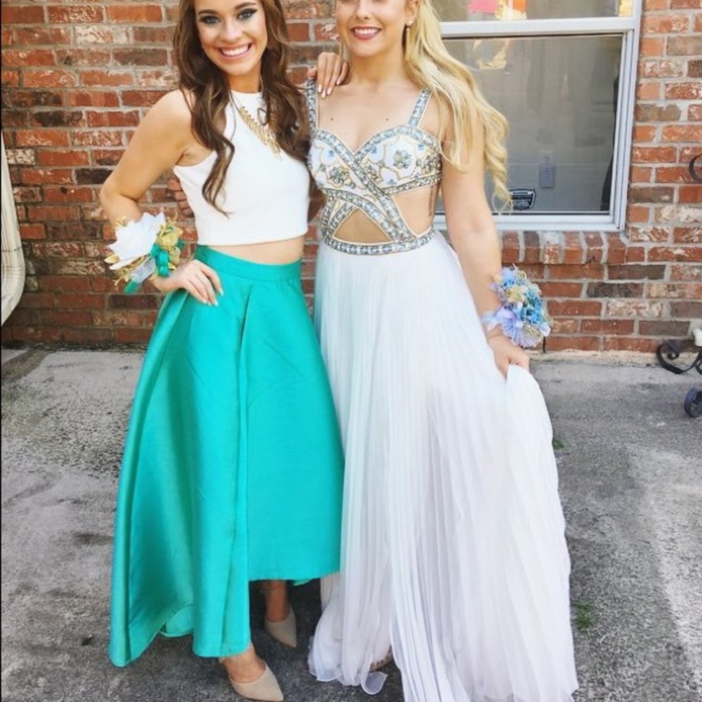 White Sherri hill beaded flowy prom dress